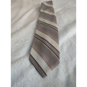 Vintage Surrey Collection Men Striped Tie Grey Cream Orange Polyester